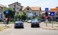 Targoviste, Romania - 2019. Cars waiting at the trafiic lights in the city Royalty Free Stock Photo