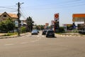 Targoviste, Romania - 2019. Cars waiting at the trafiic lights in the city Royalty Free Stock Photo