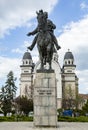 Avram Iancu statue and Ascension of the Lord, Orthodox Cathedral in the Roses Square in Targu Mures.