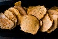 Tarhana cipsi / chips or crackers in a wooden bowl. Royalty Free Stock Photo