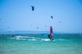 Kitesurfing on Valdevaqueros beach, Gibraltar Strait in Tarifa, Spain