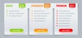 Tariff comparsion table block web chart template