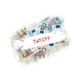 Tariff, inscription, on a background of Euro banknotes. Isolated on a white background. Business. Finance.Element for design Royalty Free Stock Photo