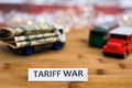Tariff War shipping, trade and commerce concept with USA dollars loaded on truck bed Royalty Free Stock Photo