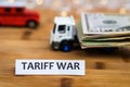 Tariff War shipping, trade and commerce concept with USA dollars loaded on truck bed Royalty Free Stock Photo