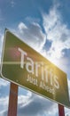 Tariffs Just Ahead Green Road Sign Against Clouds and Sky Royalty Free Stock Photo