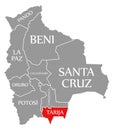 Tarija red highlighted in map of Bolivia