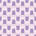 Taro purple bubble tea seamless vector pattern