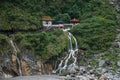Taroko National Park in Hualien County, Taiwan Evergreen Falls and Changchun Temple Royalty Free Stock Photo
