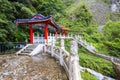Taroko National Park, Taiwan - May 23, 2023: Picturesque Eternal Spring Shrine showcases the breathtaking beauty of nature.