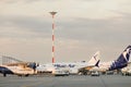 Tarom and Blue Air airline plane on the Henri Coanda Airport