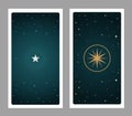 Tarot back card on background of starry night sky and frame with stars