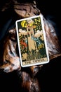 The Tower tarot card on dark background. Royalty Free Stock Photo