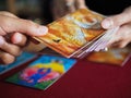 tarot card magic reading fortune esoteric teller witchcraft astrology divination gypsy card forecaster abstract symbol watercolor Royalty Free Stock Photo