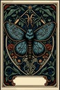 Tarot card with a moth in the middle. Astrology arcana cards or occult ritual vector illustration.