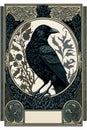 Tarot card with a raven in the middle. Astrology arcana cards or occult ritual vector illustration.