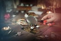 Tarot card reader arranges cards in a card spread. Fortune-telling concept Royalty Free Stock Photo