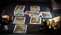 Tarot card reader arranges cards in a card spread. Fortune-telling concept Royalty Free Stock Photo