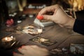 Tarot card reader arranges cards in a card spread. Fortune-telling concept Royalty Free Stock Photo