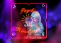 Tarot Card Readings Neon Sign in Window with Psychic Tarot Card Reader in background Royalty Free Stock Photo