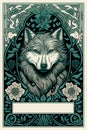 Tarot card with a Wolf in the middle. Astrology arcana cards or occult ritual vector illustration.