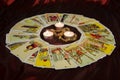 Tarot cards and burning candle