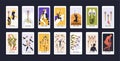 Tarot cards deck set. Minor Arcanas, suit of wands pack. Occult esoteric magic Batons designs with Taro Ace, King, Queen