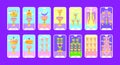 Tarot cards flat deck cartoon. Taro card minor arcanas suit of cups, occult vector game set. Full goblets pack of