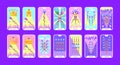 Tarot cards flat deck cartoon. Taro card minor arcanas suit of wands, occult vector game set. Full pack of spiritual