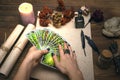 Tarot cards. Fortune teller. Divination. Witch doctor. Royalty Free Stock Photo