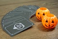 Tarot cards fortune teller with symbol Halloween on wooden table Royalty Free Stock Photo