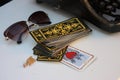 Tarot cards glasses landscape Royalty Free Stock Photo