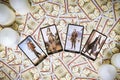 Tarot cards, Knights of pentacles, swords, cups, wands.