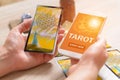 Tarot cards and mobile phone Royalty Free Stock Photo