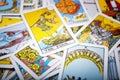 Tarot cards mystical background. Senior card fool. Royalty Free Stock Photo