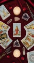 Tarot cards and mystical ritual setup Royalty Free Stock Photo