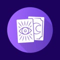 Tarot cards purple flat design long shadow glyph icon. Tarocchi, tarock, oracle cards. Fortune telling, divination