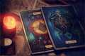 Tarot cards reading divination Psychic readings and clairvoyance concept Royalty Free Stock Photo