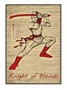 The tarot cards in red. Knight of wands
