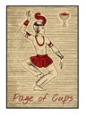 The tarot cards in red. Page of cups