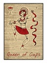 The tarot cards in red. Queen of cups