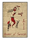 The tarot cards in red. Queen of swords Royalty Free Stock Photo