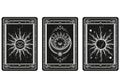 Tarot cards reverse side with esoteric and mystic symbols, all-seeing eye, sun and moon, sorcery signs Royalty Free Stock Photo