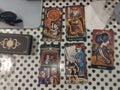 Tarot Cards Spread on Polkadot Table Royalty Free Stock Photo