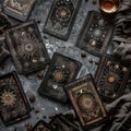 Tarot Cards Spread on Table for Divination and Fortune Telling Royalty Free Stock Photo