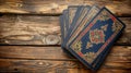 Tarot Cards Spread on Wooden Table, Perfect for Fortune Telling Themes Royalty Free Stock Photo