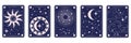 Tarot cards with sun, moon, stars and constellations.Heavenly night zodiac design. A set of tarot cards for divination