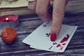 Tarot cards on the table. A woman fortune-teller predicts the future.