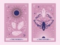 Tarot cards The World and The Lovers, Celestial Tarot Cards Basic witch tarot surrounded by moon and stars.