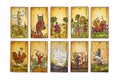 Tarot esoteric all minor number arcana wands card set of Lubok deck Royalty Free Stock Photo